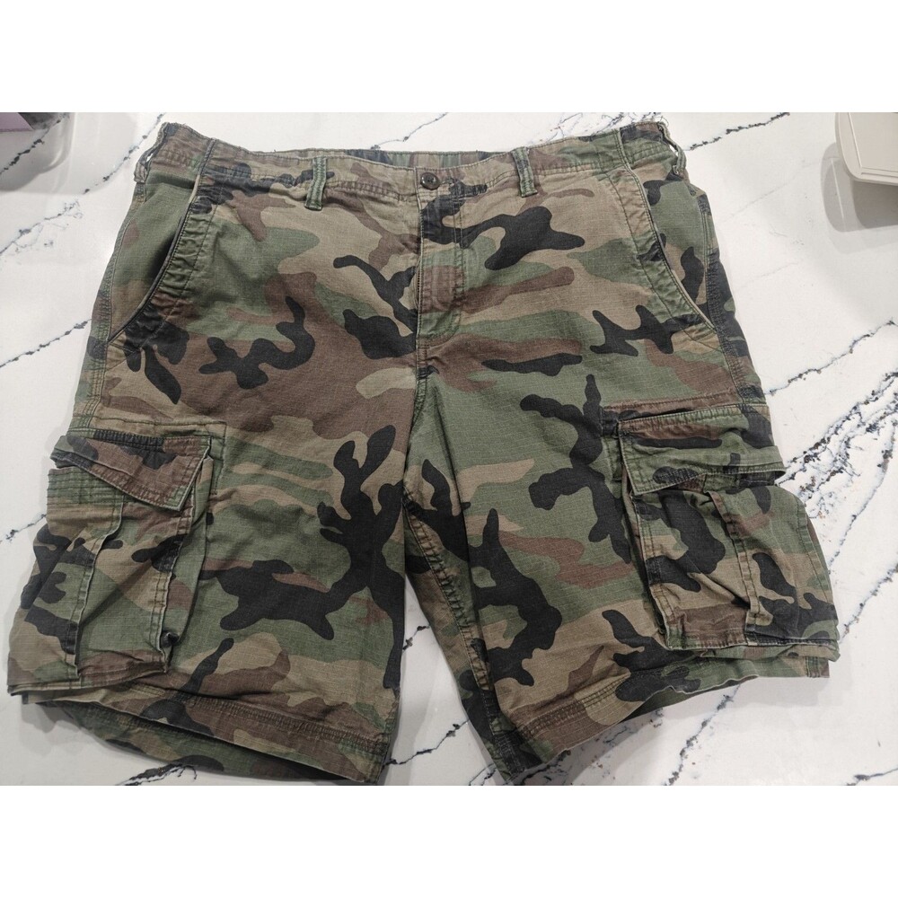 GAP Cargo Shorts Mens 38 Green Camouflage Ripstop Stretch Camo Camp Beach 10"